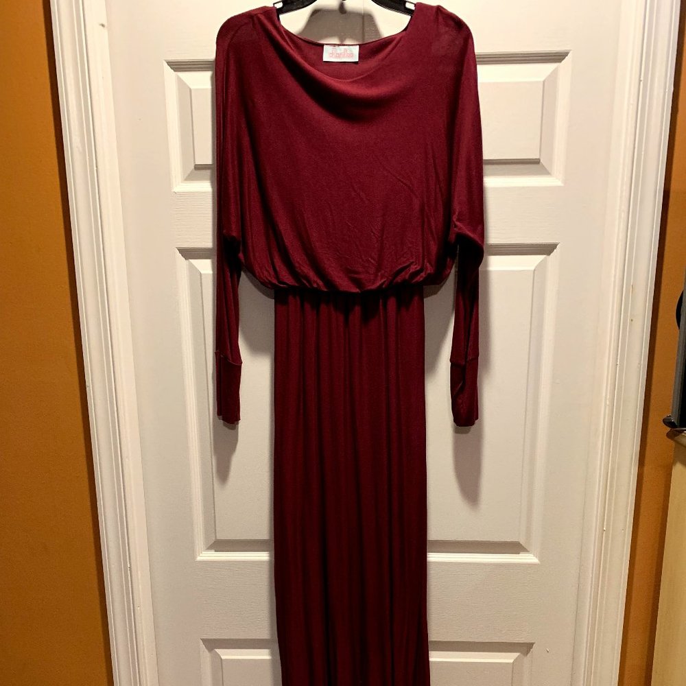 Raglan Sleeve Burgundy Maxi Dress